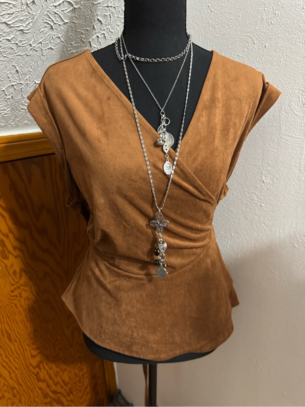 Banana Republic Caramel Faux-Suede Wrap Blouse